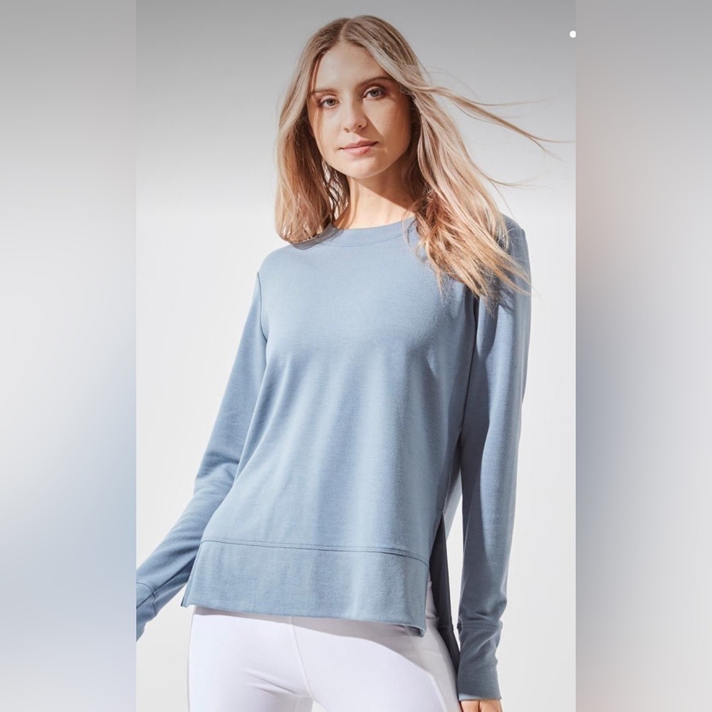 MPG Recoup TENCEL Modal Relaxed Side Slit Pullover Lounge Ocean Blue. Sz: Large.